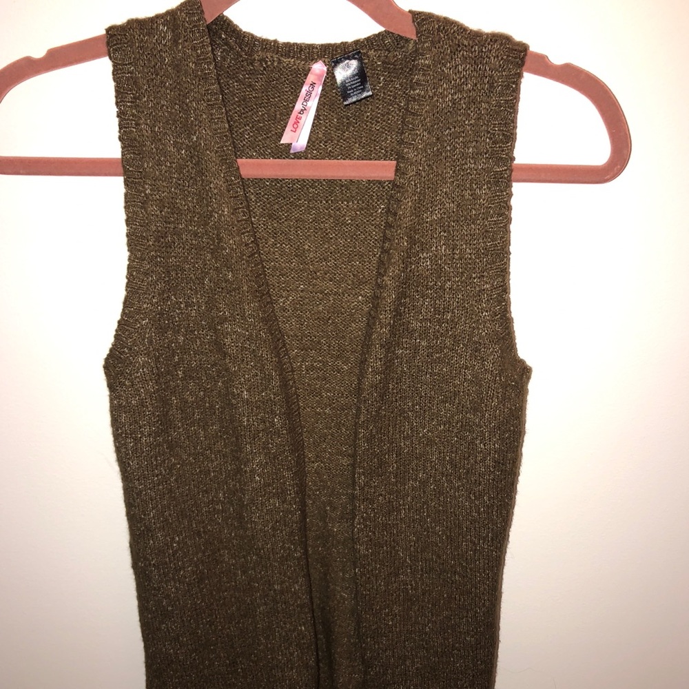 olive green/brown long sweater vest